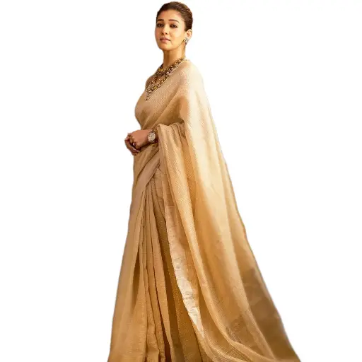 Nayanthara Inspired Banarasi Tissue Silk Saree | Cream with Gold Zari